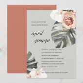 CARTE DE REMERCIEMENTS FÊTE DES MARIÉES MONSTRERA FLORALE DE POINTE GRIS  (Devant / Derrière)