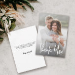 Carte De Remerciements Fête des mariées photo personnalisée moderne Petit<br><div class="desc">La gratitude de l’Express est aussi belle que votre célébration. Cette carte de remerciements moderne photo nuptiale personnalisée dispose d'un design propre et élégant qui met en évidence votre photo choisie avec un script manuscrit pour un look intemporel. Parfaites pour les futures mariées, ces petites cartes de billets vous permettent...</div>