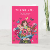 Carte De Remerciements Fête des mariées rose vif tendance (Devant)