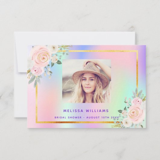 Carte De Remerciements Fête des mariées rose violet photo holographique f (Dos)