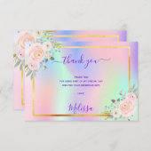 Carte De Remerciements Fête des mariées rose violet photo holographique f (Devant / Derrière)