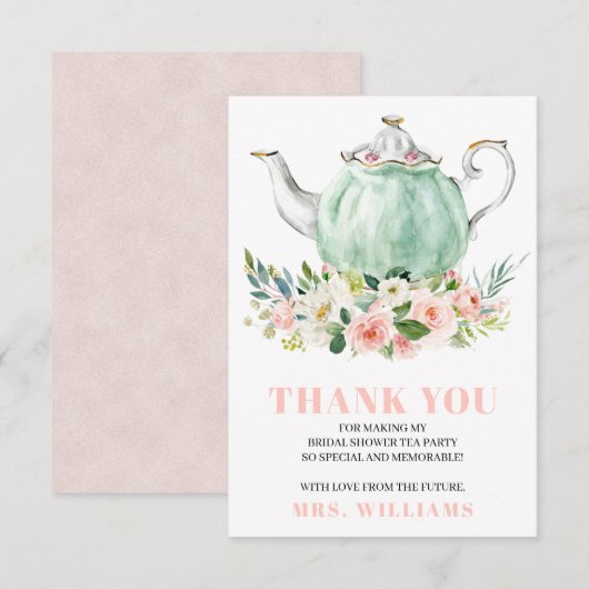 Carte de remerciements Fête des mariées Tea Party (Devant / Derrière)