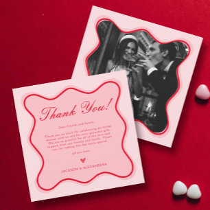 Carte De Remerciements Fête des mariées Valentines rouge et rose