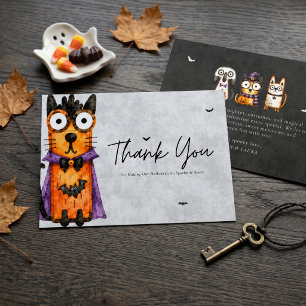 Carte De Remerciements Fête d'Halloween mignonne et effrayante à l'aquare