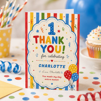 Carte De Remerciements Fête du 1er anniversaire Bold Rainbow One Big Year