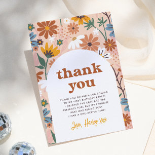 Carte De Remerciements Fête du 1er anniversaire rétro boho Wildflower Wil