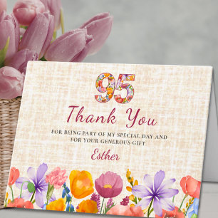 Carte De Remerciements Fête du 95e anniversaire de Wildflower - Numéro fl