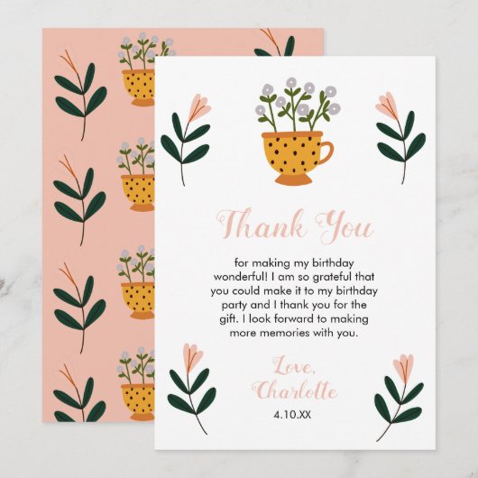Carte De Remerciements Fête du thé moderne Fleur Anniversaire (Devant / Derrière)