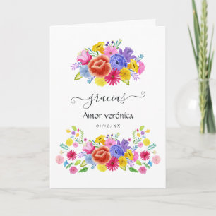 Carte De Remerciements Fête espagnole de Quinceañera florale à l'aquarell