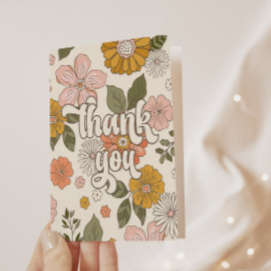 Carte De Remerciements Fête Fille Florale Rétro Groovy Vintage