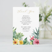 Carte De Remerciements Fête Florale Tropicale Moderne De La Vie Funéraire (Debout devant)