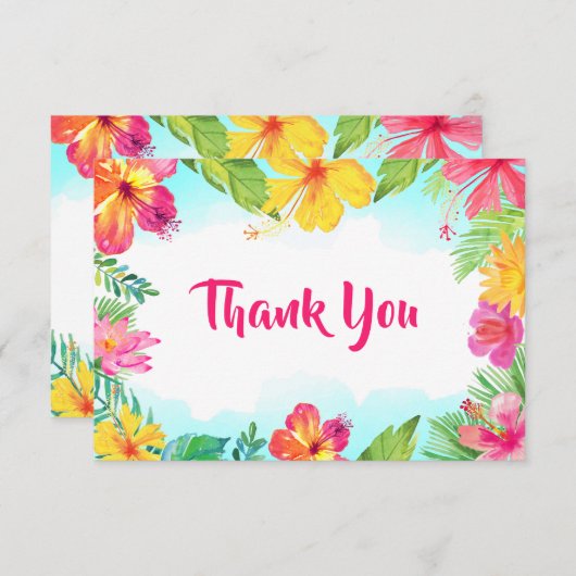 Carte De Remerciements Fête Hawaïenne Fleurs Tropicales (Devant / Derrière)