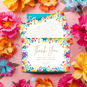 Carte De Remerciements Fête Mexicaine Fleurs Roses Jaunes Shower de Marié