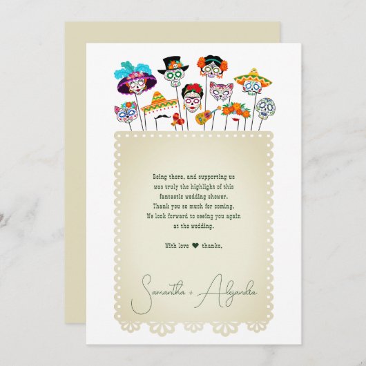 Carte De Remerciements Fête Mexicaine Margs et Mariage pour les Futurs Ma (Devant / Derrière)