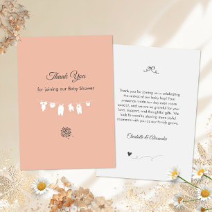 Carte De Remerciements Fête minimale rose saumon pour bébé fille