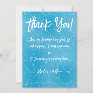 Carte De Remerciements Fête Piscine Douce 16 Eau Bleue Minimaliste Annive