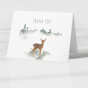 Carte De Remerciements Fête Prénatale à l'aquarelle Faon de la Forêt Rust