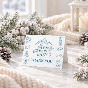 Carte De Remerciements Fête Prénatale Bébé Garçon Bleu Ski Vous Bientôt H
