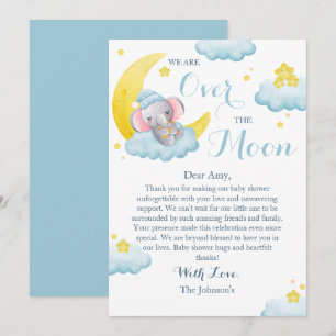 Carte De Remerciements Fête Prénatale Éléphant Au-Dessus de la Lune