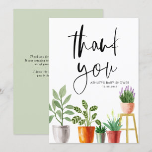 Carte De Remerciements Fête Prénatale Plantes en Pot Peintes à l'Aquarell