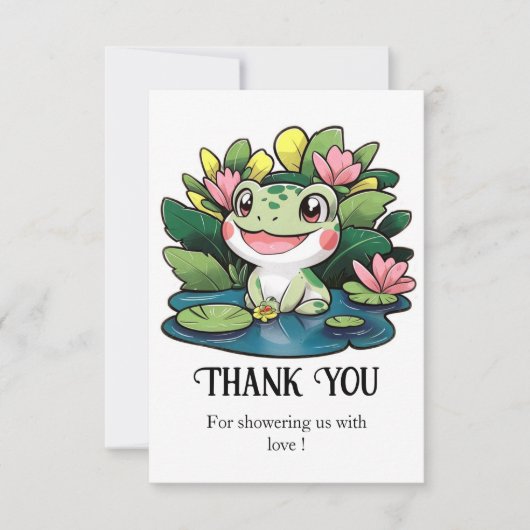 Carte De Remerciements Fête Prénatale pour Bébé Grenouille Pastel (Devant)