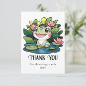 Carte De Remerciements Fête Prénatale pour Bébé Grenouille Pastel (Debout devant)