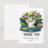 Carte De Remerciements Fête Prénatale pour Bébé Grenouille Pastel (Devant / Derrière)