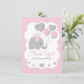 Carte De Remerciements Fête rose Eléphant Baby shower fille (Debout devant)