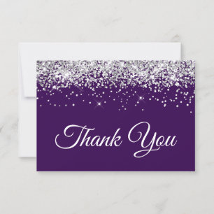 Carte De Remerciements Fête Sweet 16 Glitter Argent Violet Foncé