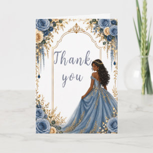 Carte De Remerciements Fête Sweet Sixteen Fleurs Or Bleu Poussiéreux
