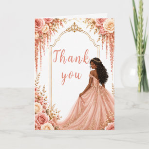 Carte De Remerciements Fête Sweet Sixteen Fleurs Rose Pâle Or