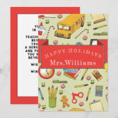 Carte De Remerciements Fêtes de Noël de l'enseignant (Devant / Derrière)