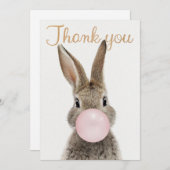 Carte De Remerciements Feu de lapin rose bulle gomme (Devant / Derrière)