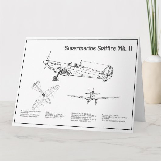 Carte De Remerciements Feu Spitfire Supermarine - Plan d'avion BD (Devant)