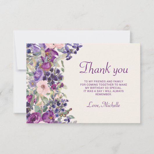 Carte De Remerciements Feuillage de couleur rose pourpre Anniversaire (Devant)
