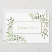 Carte De Remerciements Feuillage de verdure à l'aquarelle Or (Devant)