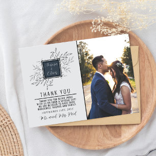 Carte De Remerciements Feuillage délicat Bleu Acier Mariage