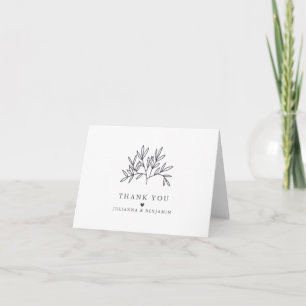Carte De Remerciements Feuille minimaliste élégant noir Mariage blanc