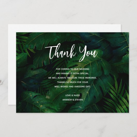 Carte De Remerciements Feuille Motif Mariage vert foncé (Devant / Derrière)