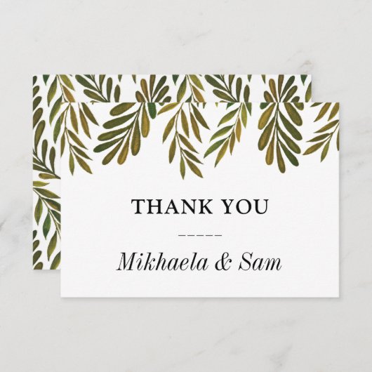 Carte de remerciements feuille peint à la main (Devant / Derrière)