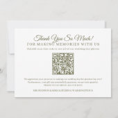 Carte De Remerciements Feuille vert olive monogramme mariage photo QR Cod (Dos)