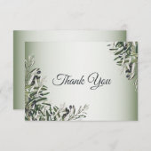 Carte De Remerciements Feuille vert Olive noir Elégant mariage (Devant / Derrière)