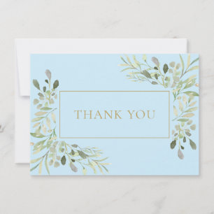 Carte De Remerciements Feuilles aquarelles élégantes bébé garçon bleu
