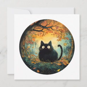 Carte De Remerciements Feuilles d'automne douillette chute noir chat dans