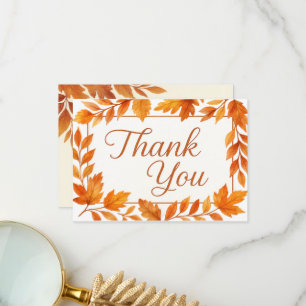 Carte De Remerciements Feuilles de chute élégantes et script de cuivre Ma