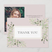 Carte De Remerciements Feuilles de peinture à l'aquarelle de verdure rose (Devant / Derrière)