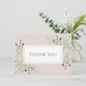 Carte De Remerciements Feuilles de peinture à l'aquarelle rose rose (Debout devant)