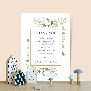 Carte De Remerciements Feuilles de printemps douces Poème de Baby Shower
