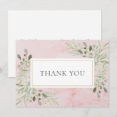 Carte De Remerciements Feuilles de verdure en marbre rose élégant (Devant / Derrière)