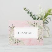 Carte De Remerciements Feuilles de verdure en marbre rose élégant (Debout devant)